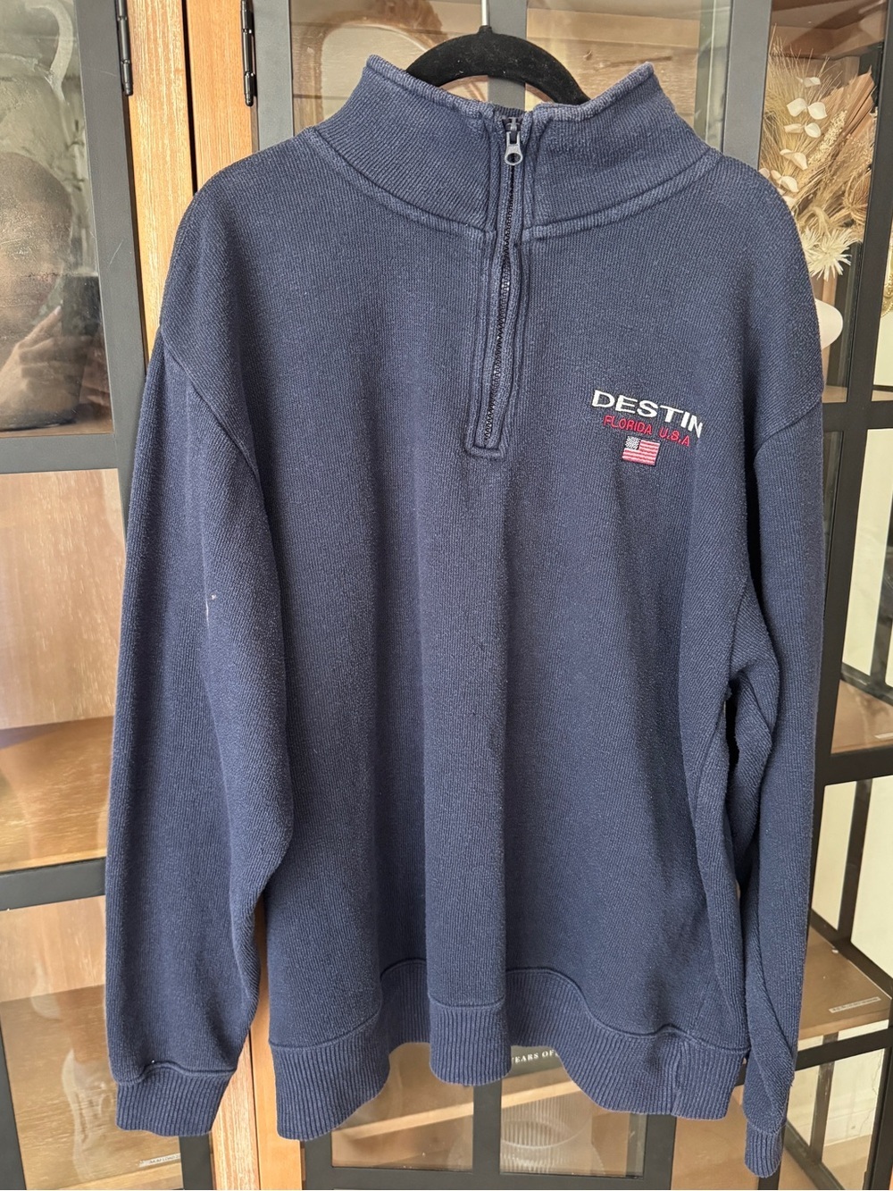 Destin, Florida half zip 1/4 pullover sweatshirt navy embroidered american flag